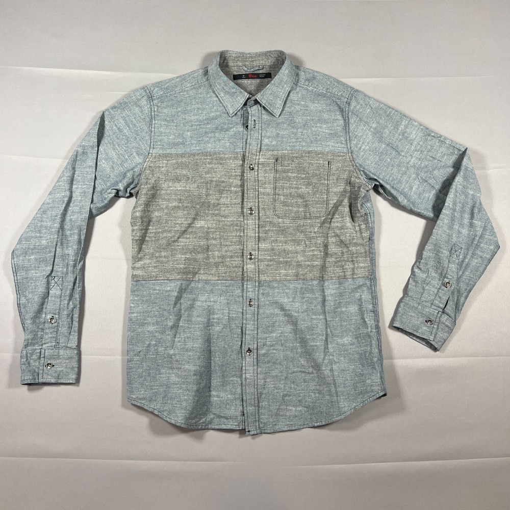 Stoic Button Up Shirt Mens Medium Gray Striped Cotton Single Chest Pocket Casual